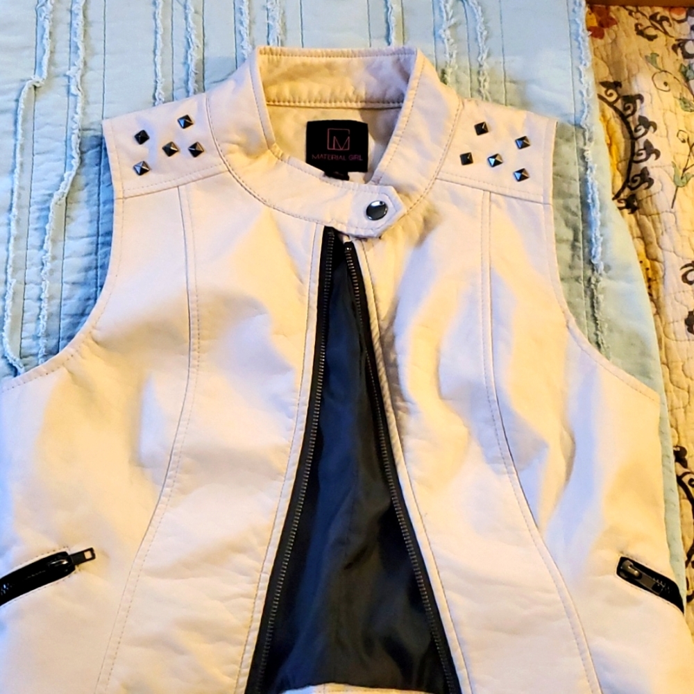 Material Girl Faux Leather Biker Moto Zipper Embellished Vest